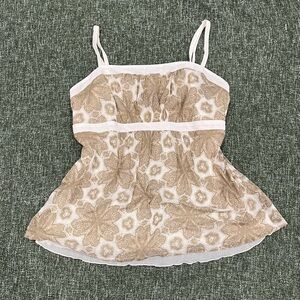 New York & Company Tan and Cream Smocked Ruffled Camisole